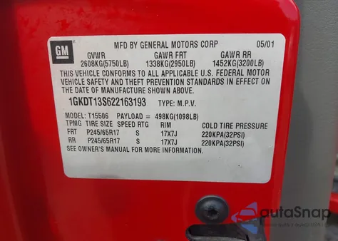 2002 GMC Envoy Sle из США, поврежденный, VIN 1GKDT13S622163193